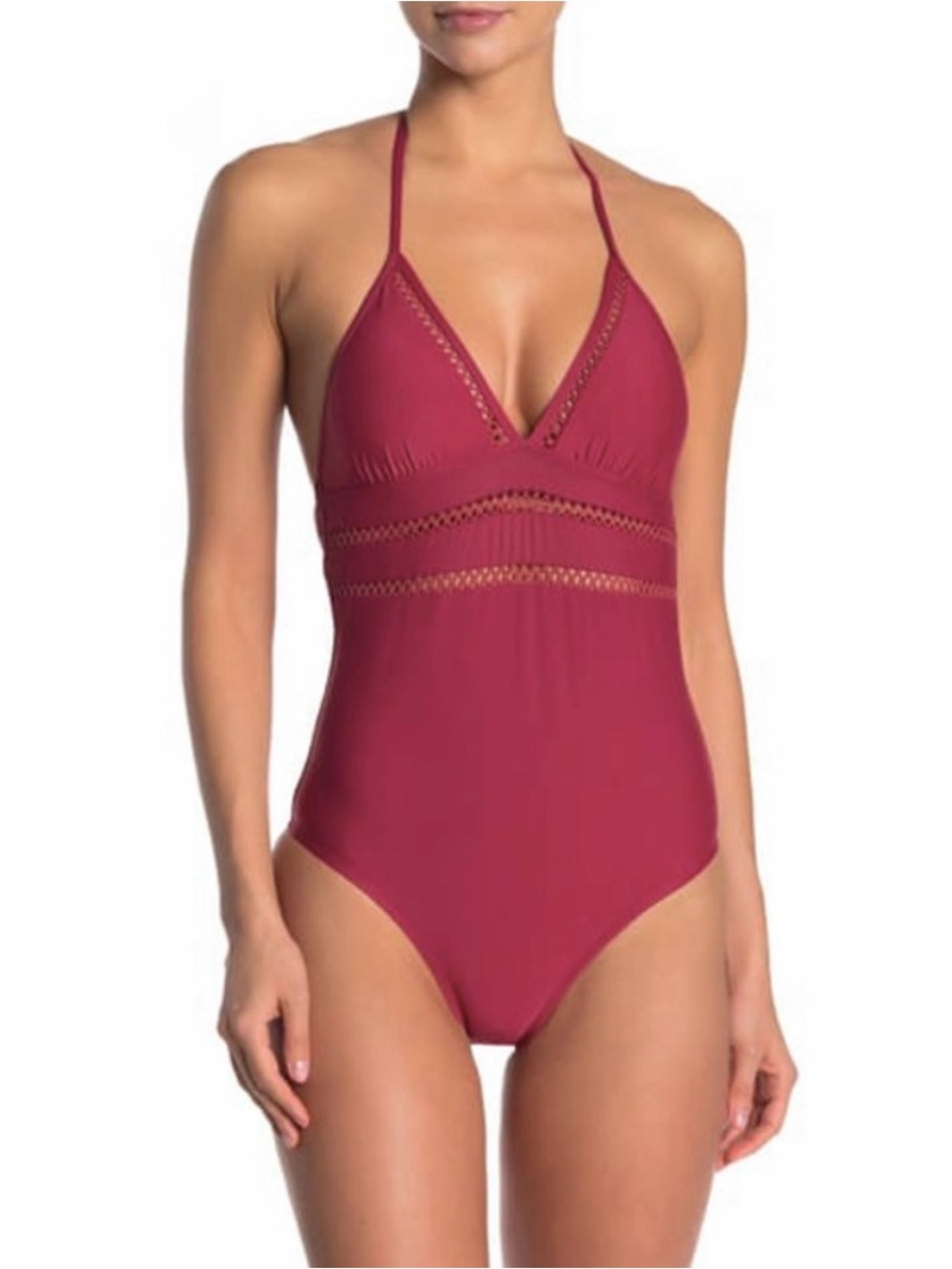 Ella Moss V Neck Solid One Piece Swimsuit